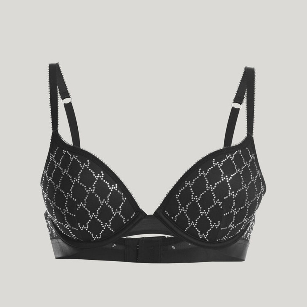 NWT WOLFORD Black Sheer Sparkle Pushup Bra